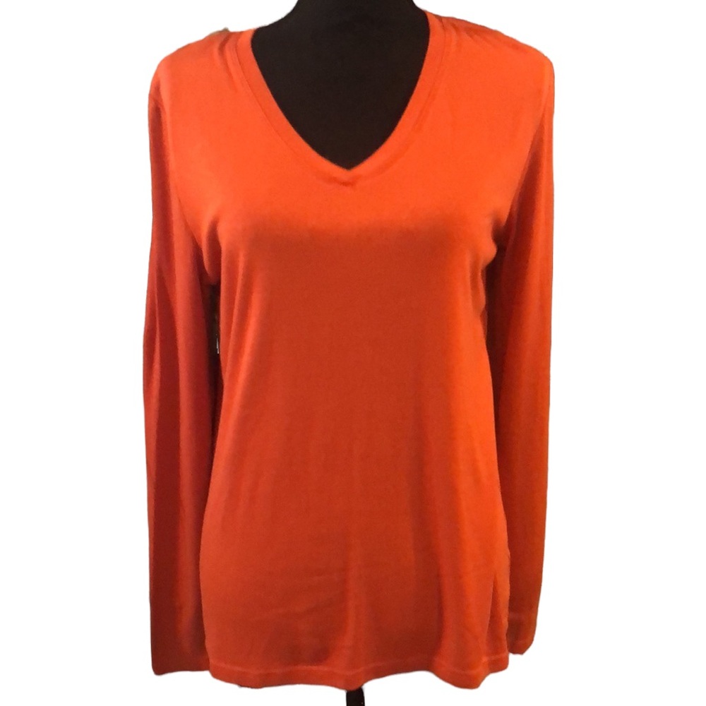EDDIE BAUER WOMENS LONG SLEEVE V NECK TOP TANGERINE ORANGE SIZE LARGE